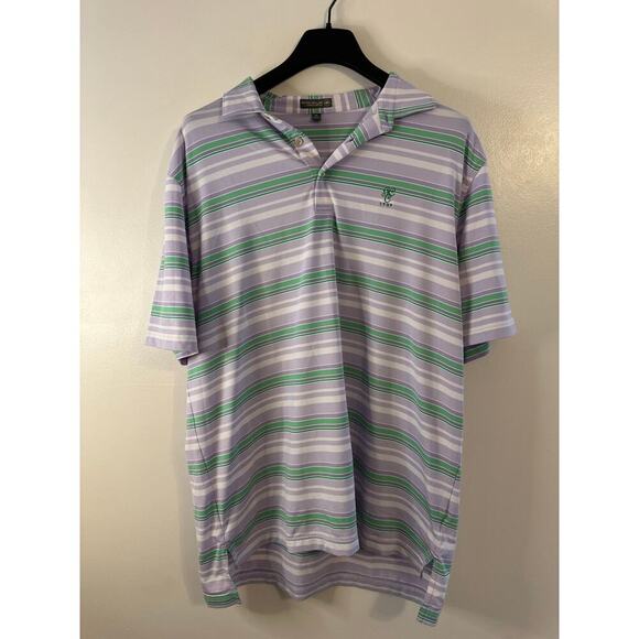 Peter Millar Summer Comfort Purple Green Stripe Golf Cooling Polo Size XL - Picture 1 of 5